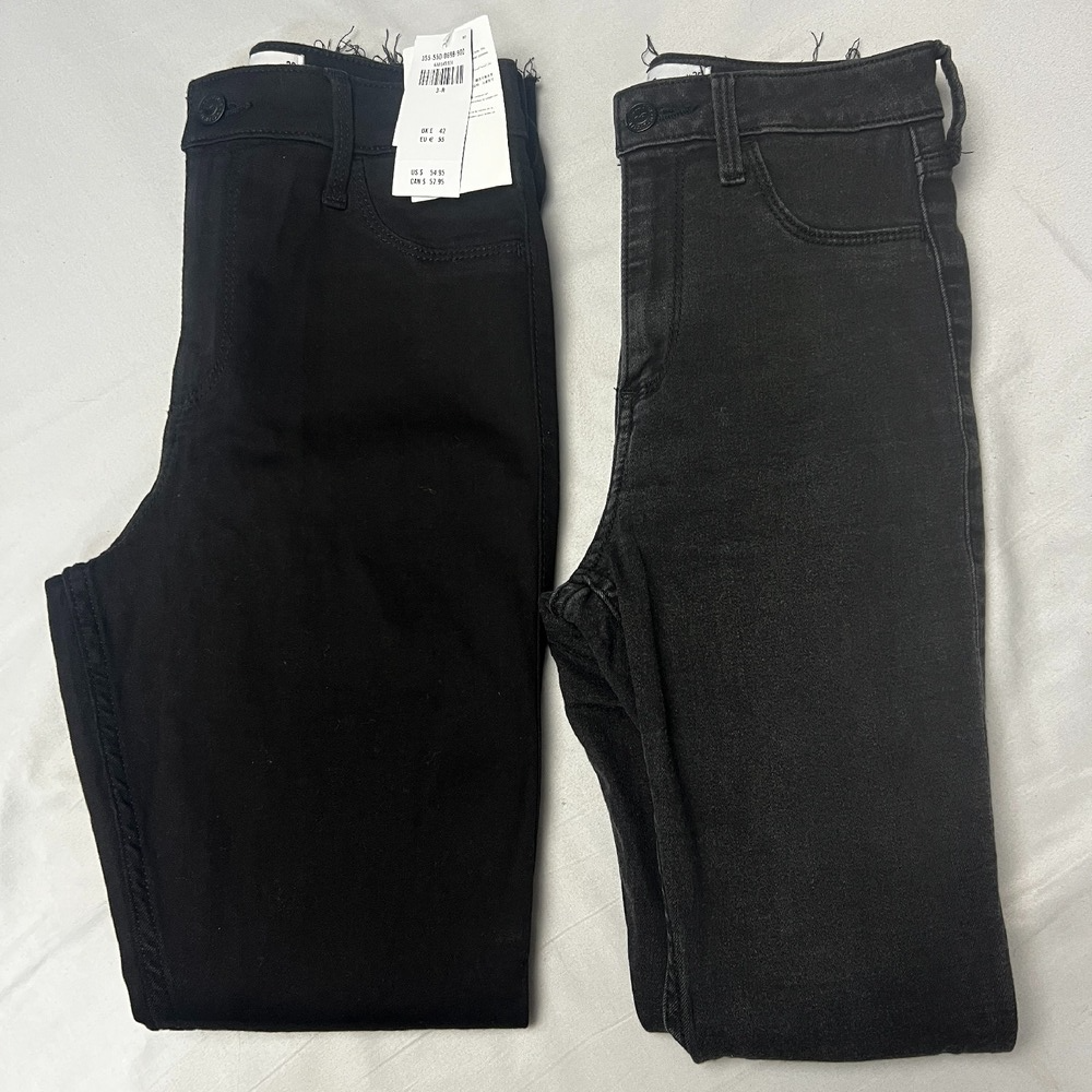 2 Pairs Hollister High-Rise Super Skinny Ankle Distressed Hem Black Sz 25 & 26